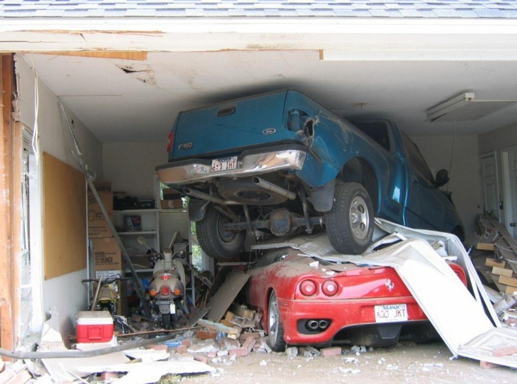 horrendous crash in garage
