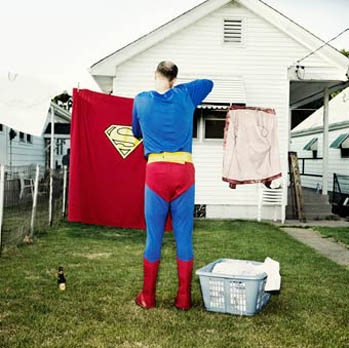 Superman wannabe hanging laundry