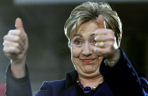 Hillary Clinton with two thumbs up